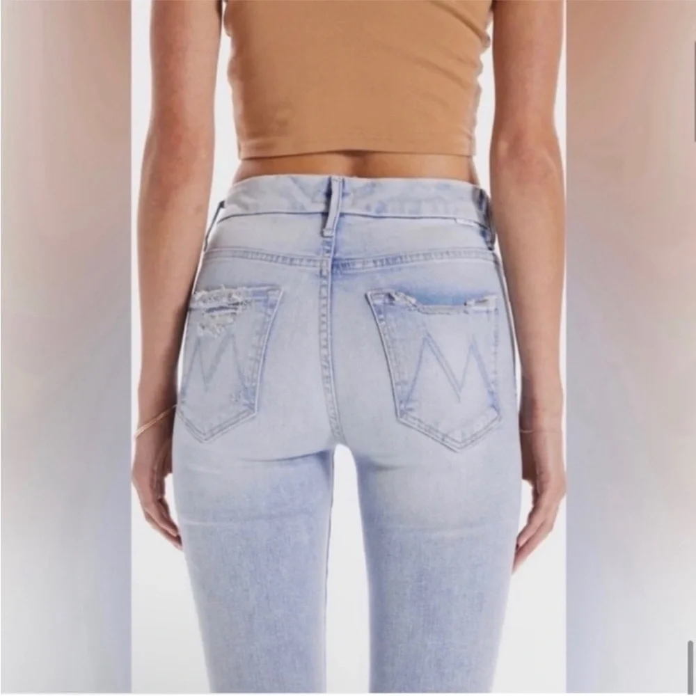 MOTHER Light Blue The Pixie Frayed Ankle Jeans